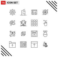 Universal Icon Symbols Group of 16 Modern Outlines of cyber phone food people contacts Editable Vector Design Elements