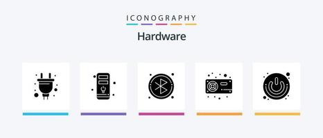 hardware glifo 5 5 icono paquete incluso poder botón. en apagado. círculo. vga. hardware. creativo íconos diseño vector