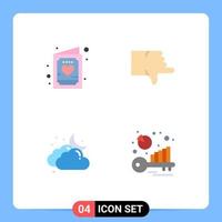 Group of 4 Modern Flat Icons Set for card cloud invitation down moon Editable Vector Design Elements