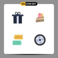 Set of 4 Vector Flat Icons on Grid for box mail cake egg conversations Editable Vector Design Elements