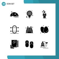 Group of 9 Solid Glyphs Signs and Symbols for rowing game seo gear crew decision Editable Vector Design Elements