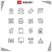 Universal Icon Symbols Group of 16 Modern Outlines of globe connected envelope sign cafe Editable Vector Design Elements