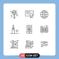 9 Universal Outlines Set for Web and Mobile Applications speaker audio world stumps cricket Editable Vector Design Elements