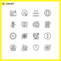 Set of 16 Modern UI Icons Symbols Signs for heart usb marshmallow connector globe Editable Vector Design Elements