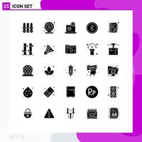 Pictogram Set of 25 Simple Solid Glyphs of book wireless laptop network communication Editable Vector Design Elements