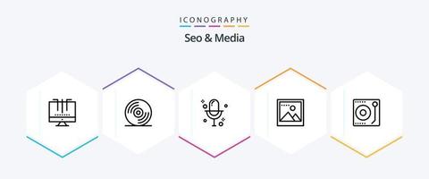 Seo and Media 25 Line icon pack including music. audio. audio. photo. image vector