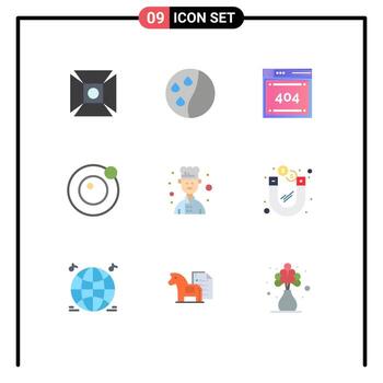 Mobile Interface Flat Color Set of 9 Pictograms of dollar chef computing avatar orbit Editable Vector Design Elements
