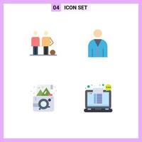 Set of 4 Vector Flat Icons on Grid for amateur user friends human camera Editable Vector Design Elements
