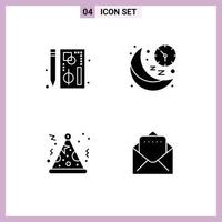 Editable Vector Line Pack of 4 Simple Solid Glyphs of browser time page line party Editable Vector Design Elements