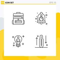 Line Pack of 4 Universal Symbols of bag idea bug notification man Editable Vector Design Elements