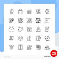 25 User Interface Line Pack of modern Signs and Symbols of pipes waste gift pollution factory Editable Vector Design Elements