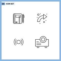 Mobile Interface Line Set of 4 Pictograms of workbook curved notepad sketch up Editable Vector Design Elements