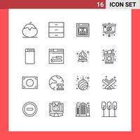 Universal Icon Symbols Group of 16 Modern Outlines of machine chart interior strategy server Editable Vector Design Elements