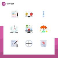 Set of 9 Commercial Flat Colors pack for security computer phone wifi drop Editable Vector Design Elements