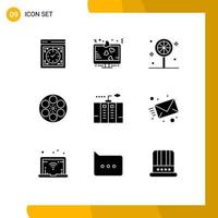 9 Universal Solid Glyph Signs Symbols of tape reel love movie holiday Editable Vector Design Elements
