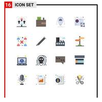 Group of 16 Modern Flat Colors Set for production crop wallet audio robot Editable Pack of Creative Vector Design Elements