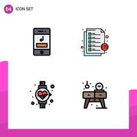 4 Thematic Vector Filledline Flat Colors and Editable Symbols of arrows diet phone help heart beat Editable Vector Design Elements