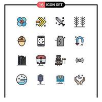 Flat Color Filled Line Pack of 16 Universal Symbols of helmet cap competition wheat cereal Editable Creative Vector Design Elements