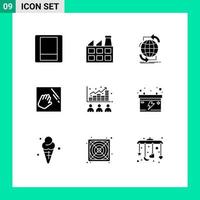 Group of 9 Solid Glyphs Signs and Symbols for index broker internet housekeeping clean Editable Vector Design Elements