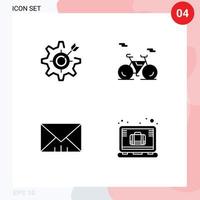 Modern Set of 4 Solid Glyphs and symbols such as configure message setting transport brief Editable Vector Design Elements