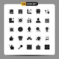 Set of 25 Commercial Solid Glyphs pack for search mouse split testing van bus Editable Vector Design Elements