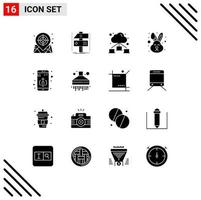 Group of 16 Modern Solid Glyphs Set for information face game rabbit animal Editable Vector Design Elements