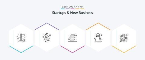 Startups And New Business 25 Line icon pack including . target. tokens. seo. strategy vector