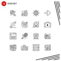 Mobile Interface Outline Set of 16 Pictograms of electric right business arrows arrow Editable Vector Design Elements