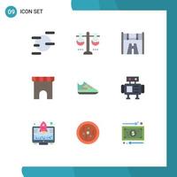 9 Thematic Vector Flat Colors and Editable Symbols of shoes shop checkpoint marketplace building Editable Vector Design Elements