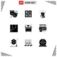 Group of 9 Solid Glyphs Signs and Symbols for interior transportation game logistic box Editable Vector Design Elements