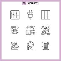 Modern Set of 9 Outlines and symbols such as chinese worldwide power website network Editable Vector Design Elements