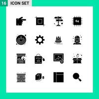 Modern Set of 16 Solid Glyphs Pictograph of power button on off sign hardware devices Editable Vector Design Elements