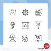 Pictogram Set of 9 Simple Outlines of digital protection human insurance folder antivirus Editable Vector Design Elements