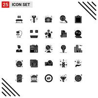 25 User Interface Solid Glyph Pack of modern Signs and Symbols of clipboard user camera search find Editable Vector Design Elements