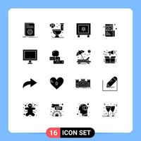 16 Universal Solid Glyphs Set for Web and Mobile Applications computer graphic locker designing art Editable Vector Design Elements