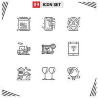 Universal Icon Symbols Group of 9 Modern Outlines of transport forklift mobile person map Editable Vector Design Elements