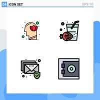 Group of 4 Filledline Flat Colors Signs and Symbols for flower mail human holiday bank Editable Vector Design Elements