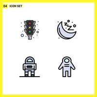 Modern Set of 4 Filledline Flat Colors Pictograph of light space stop moon astronaut Editable Vector Design Elements