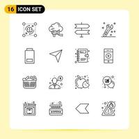 Modern Set of 16 Outlines and symbols such as devices wrench cloud tool pointer Editable Vector Design Elements