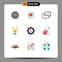 Mobile Interface Flat Color Set of 9 Pictograms of acoustic cursor messages navigation easter Editable Vector Design Elements