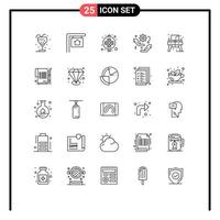 Group of 25 Modern Lines Set for home configuration chinese setup gear Editable Vector Design Elements