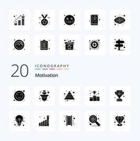 20 Motivation Solid Glyph icon Pack like success prize pyramid award medal vector