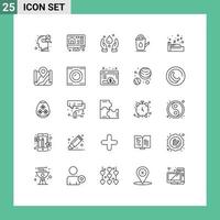 Editable Vector Line Pack of 25 Simple Lines of map sleep environment night shower Editable Vector Design Elements