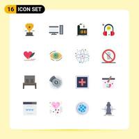 Group of 16 Flat Colors Signs and Symbols for pen headphone mill customer bubble Editable Pack of Creative Vector Design Elements