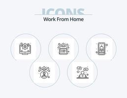 Work From Home Line Icon Pack 5 Icon Design. video conference. online. document. internet. sharing online vector