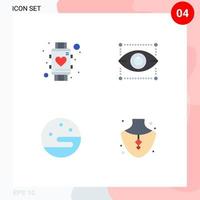 Group of 4 Flat Icons Signs and Symbols for heart moon smart watch design weather Editable Vector Design Elements