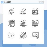 User Interface Pack of 9 Basic Outlines of paper enterprise architecture waste document sound waves Editable Vector Design Elements