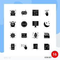 Pictogram Set of 16 Simple Solid Glyphs of gdpr right interface left hand cursor Editable Vector Design Elements