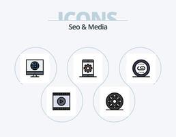 Seo and Media Line Filled Icon Pack 5 Icon Design. video. media. site. audio. optimization vector