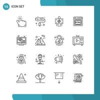 Set of 16 Modern UI Icons Symbols Signs for tv internet patient entertainment html Editable Vector Design Elements